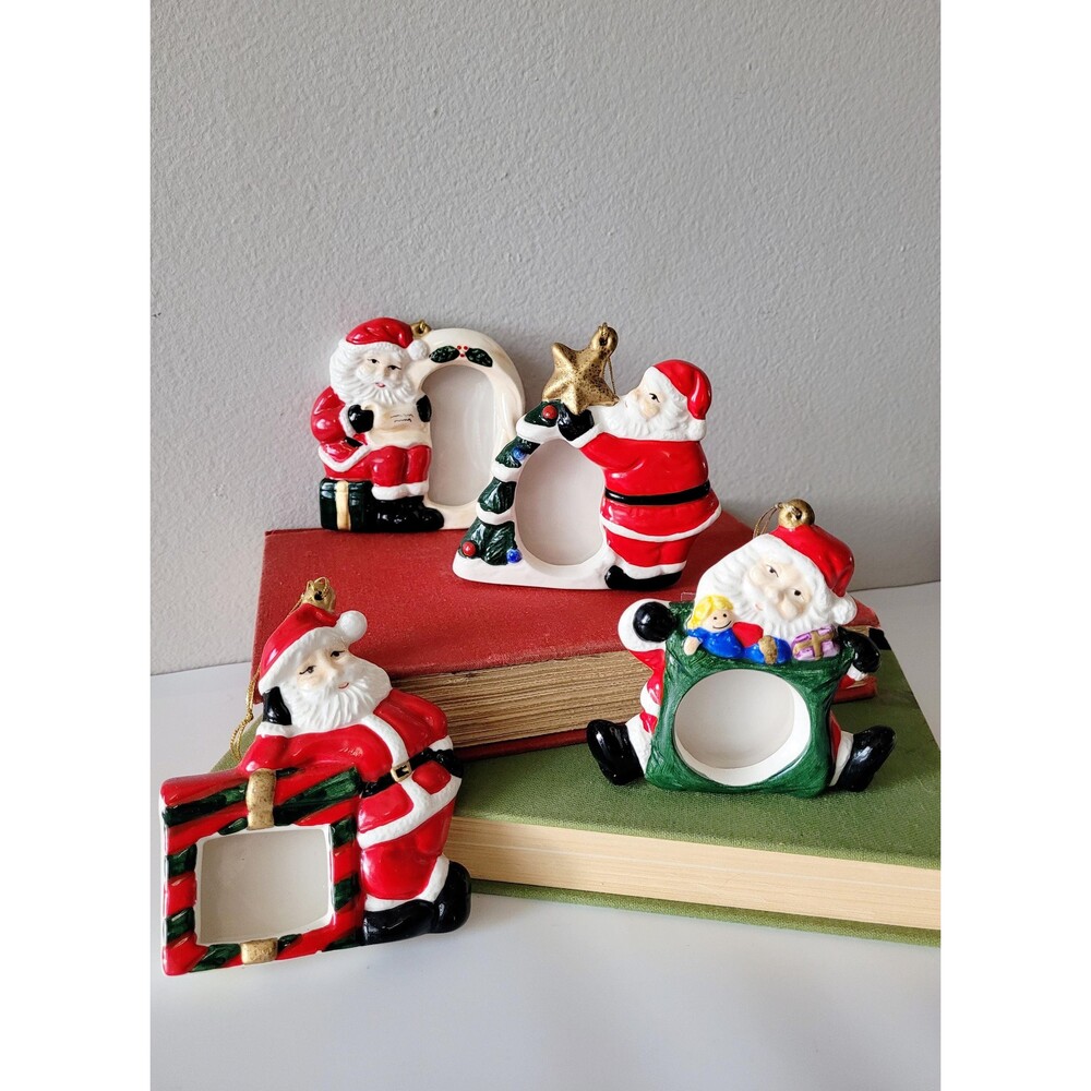 Vintage Ceramic Santa Claus Picture Frame Ornament Christmas Decor 1990s